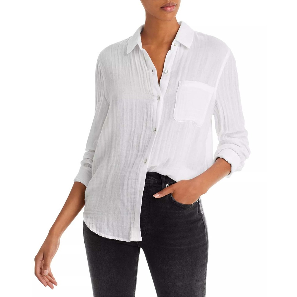 Rails Women's White Long Sleeve Gauze Button Up Shirt Size Large
